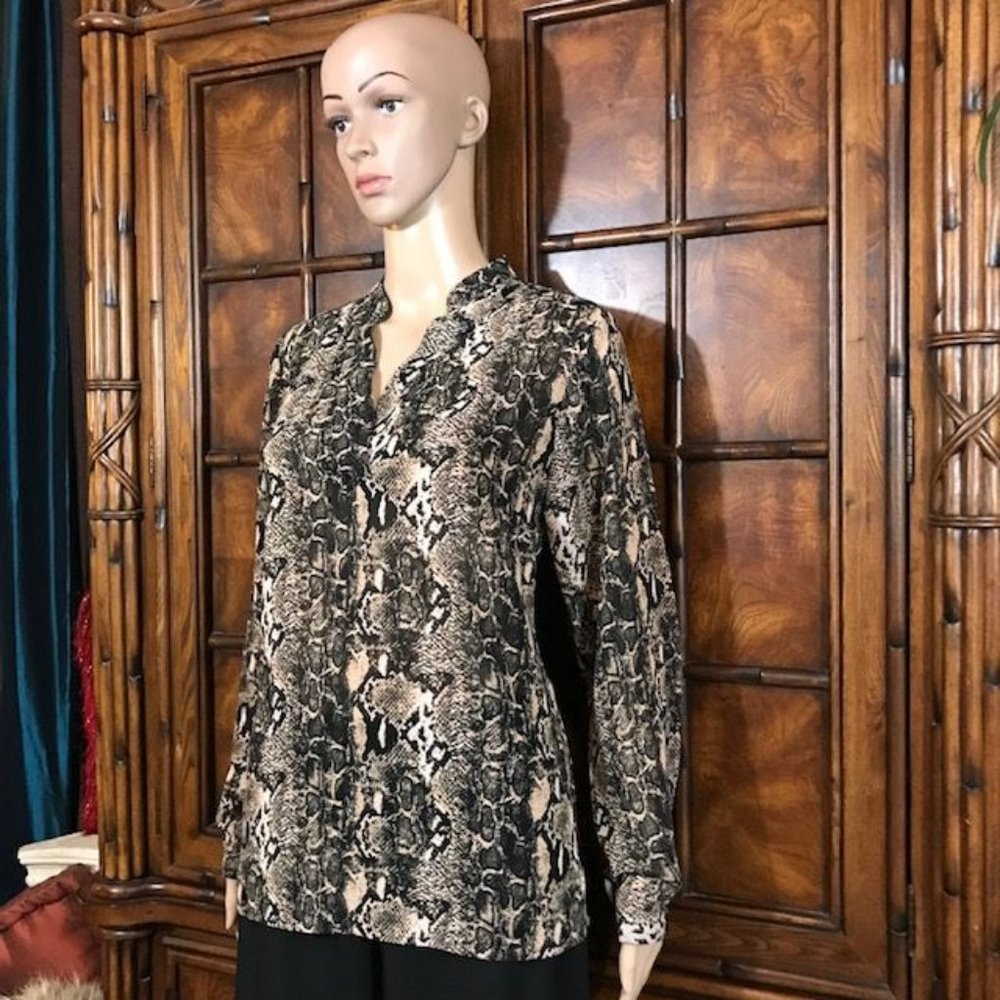 Joan Rivers Natural Python Micro Crepe Overlay V-neck Top - Picture 2 of 13